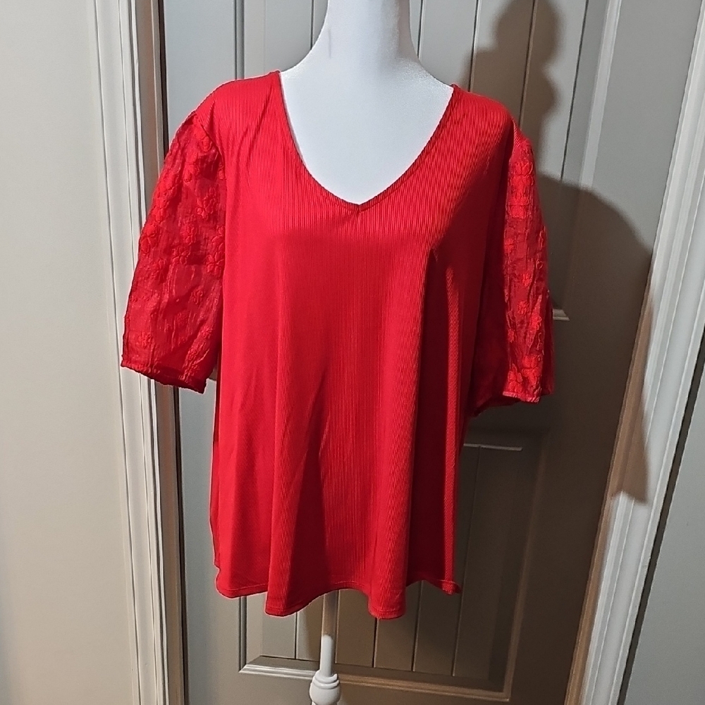 Cato Red Puff Sleeve Blouse Relaxed Fit